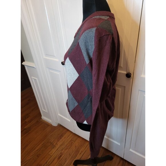 Maroon/Ivory/Gray Argyle Sweater Merona L Preppy Academia Old Money Classic - Picture 5 of 5